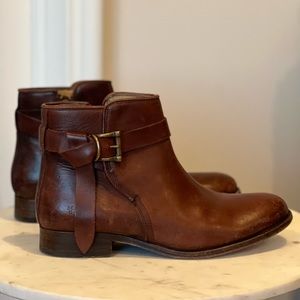 FRYE WOMENS MELISSA KNOTTED SHORT BROWN ANKLE BOOTS